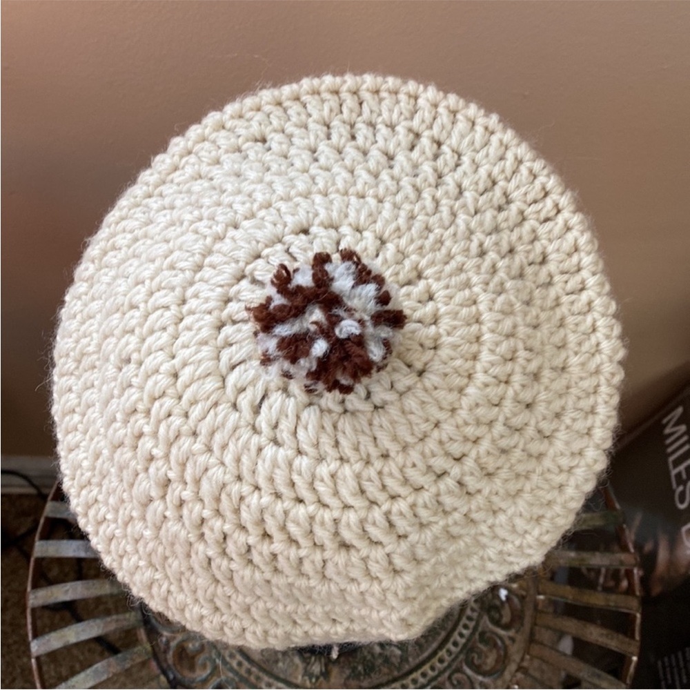 VTG Handmade Handknit Knitted Crochet Beret Pom - Picture 1 of 8